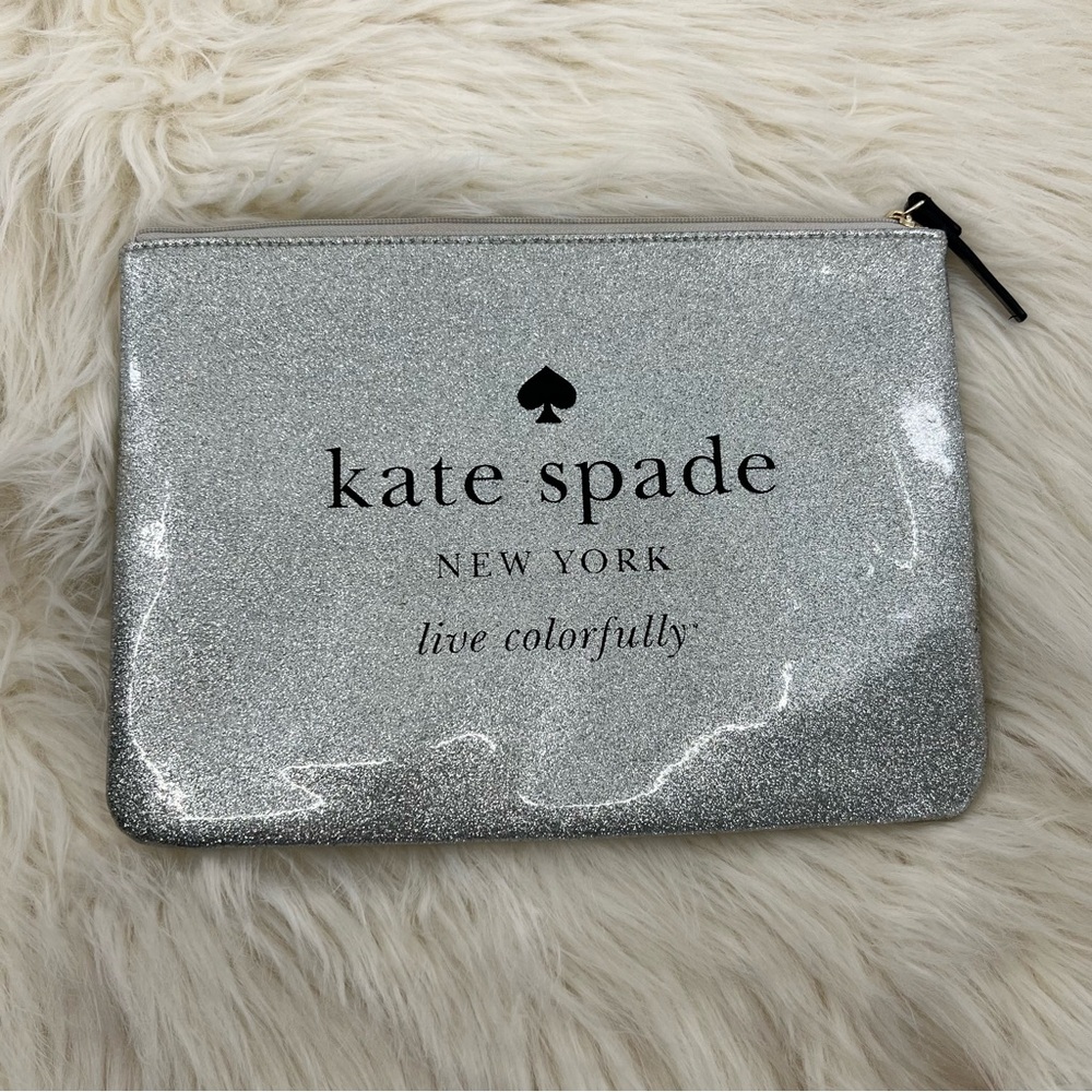 Kate Spade Holiday Drive Gia Silver Sparkle Pouch